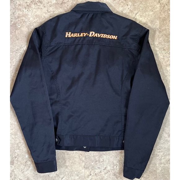 Harley-Davidson Womens Black Embroidered Logo Trucker Jacket Medium Cotton Blend - Picture 3 of 10